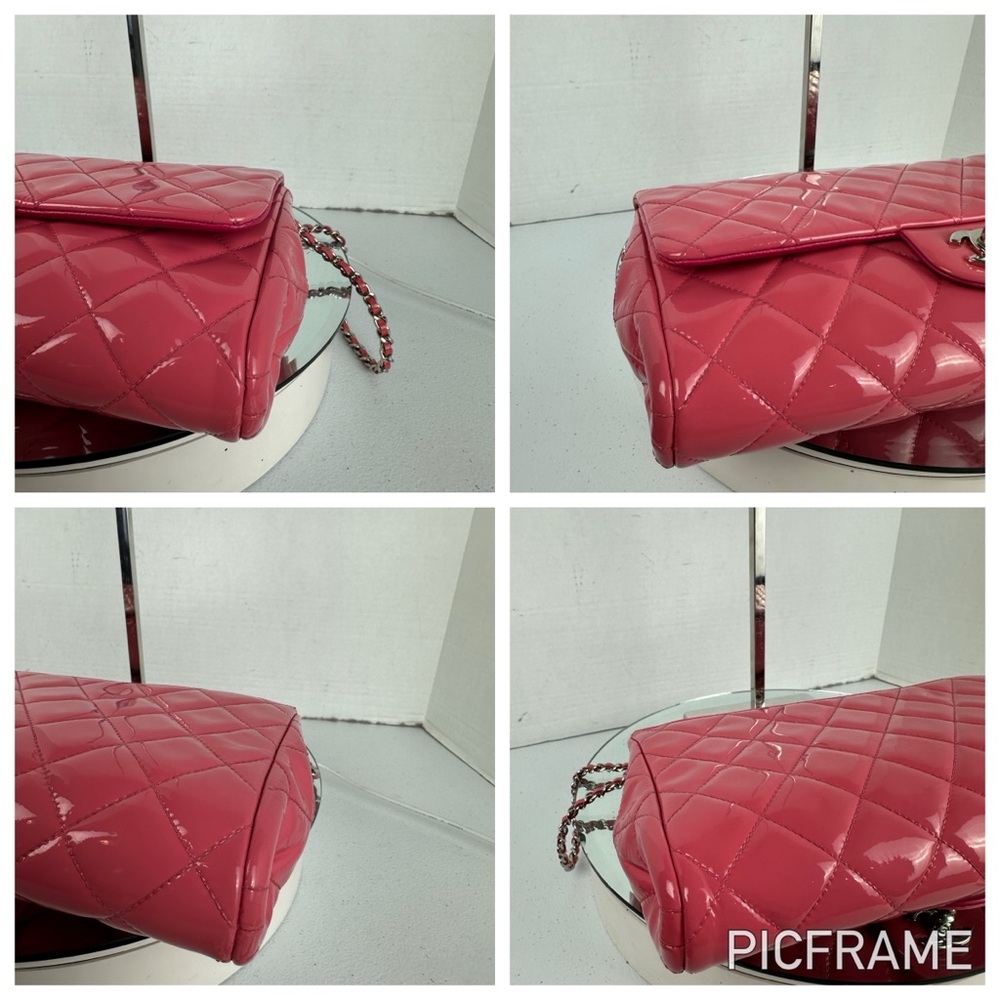 CHANEL Pink Quilted Patent Leather Flap Bag with Silver Hardware - Picture 9 of 10